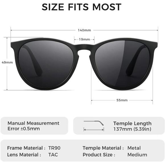 Sungait Round Polarized Sunglasses Women Men Vintage UV400 Retro Glasses - Picture 5 of 7